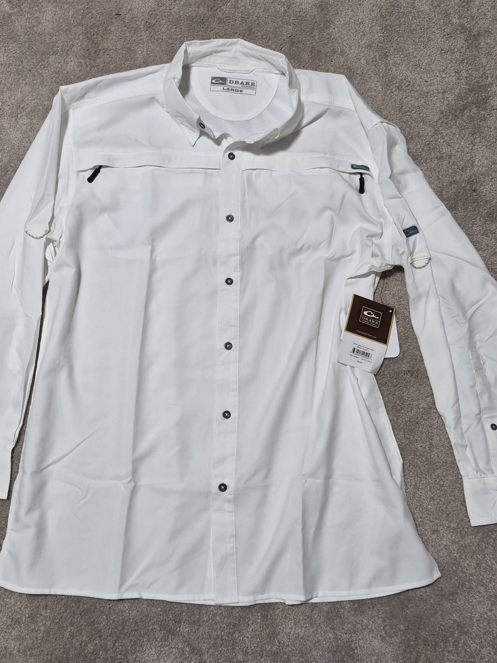 Drake White Long-Sleeve Performance Button-Up Shirt